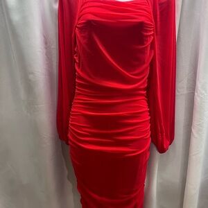 Merokeety Elegant Red Ruched Dress